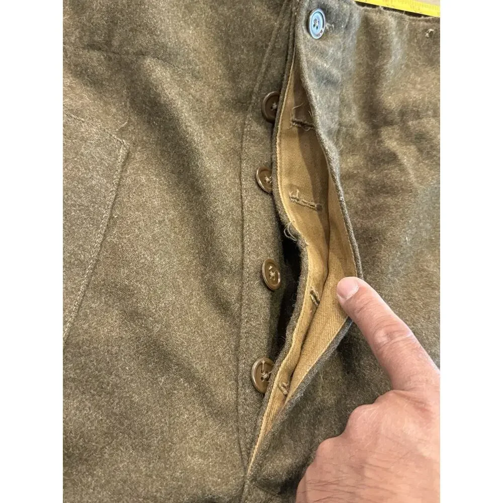 Vintage 50s Army Military Field Trousers Mens Olive Green Wool Pants Size 32x30